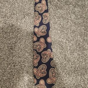 1980s Vintage Abercrombie & Fitch Navy Paisley Tie with Red and Gold Accents
